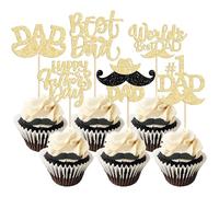 24Pcs Gold Glitter Father's Day Cupcake Toppers Happy Father's Day World's Best Dad Cake Toppers Birthday Party Cake Decorations Toppers Picks for Father's Birthday Party Supply