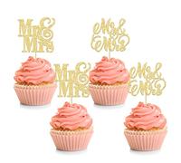 24Pcs Gold Glitter Mr & Mrs Cupcake Toppers Love Mr Mrs Bridal Shower Cupcake Picks Wedding Engagement Birthday Party Cake Decorations Supplies
