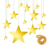 24Pcs Gold Star Garland, Sparkling Hanging Stars Decorations with 55 Yard Gold Nylon String Double Sided Glitter Star Cutouts for Wedding Birthday Party Graduation Classroom Home Wall Ceiling Decor