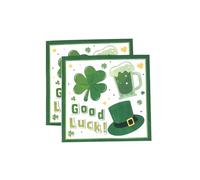 24Pcs Good Luck St. Patrick’s Day Napkins, Green Shamrock Paper Napkins - Disposable Saint. Patrick’s Hat Clover Dinner Napkins for Irish Event Get-together, DIY Parties, 6.5in