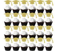 24Pcs Graduation Cupcake Toppers 2026, Glitter Graduation Cap Cake Picks, Class of 2026 Cupcake Toppers Cake Decor for Congrats Grad Party Cake Decorations Supplies for University, College (GOLD)