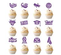 24Pcs Graduation Cupcake Toppers,Glitter Class of 2025 Cupcake Toppers 2025 Congrats Grad Cap Diploma Cupcake Pick for Graduation Theme Party Cake Decorations(purple)
