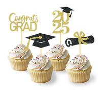 24Pcs Graduation Cupcake Toppers, Graduation Cupcake Picks for Cupcake Food Decorations - Class of 2024 Graduation Cupcake Toppers Supplies (Gold)