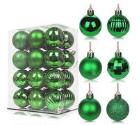 24Pcs Green Baubles for Christmas Tree, 6cm Shatterproof Plastic Christmas Balls Ornaments with Strings, 6 Design Xmas Baubles Hanging Balls for Indoor Outdoor Xmas Holiday Party Decor