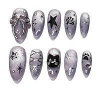 24Pcs Green Press On Nails Almond Frog Floral Fresh Wearable Set