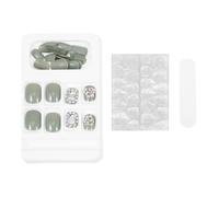 24pcs Green Resin Press on Fake Nails for Fingernails, Chic | Detachable Tips, Adhesive Tabs Compatible, Party and Special Occasions, Decorative Sparkle, Easy Application