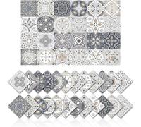 24Pcs Grey Moroccan Tile Stickers - Kitchen Bathroom Wall Tile Stickers Peel and Stick on Waterproof, 15cm x 15cm