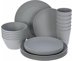 24pcs Grey Picnic Set Dinner Plate Tableware Outdoor Party Beach Camping Travel BBQ Set Lightweight Serving Bowls Cups Plates Dinnerware Set for 6 People
