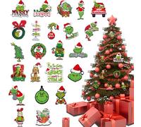 24Pcs Grinch Christmas Decorations, Xmas Tree Ornaments Hanging Set, Pendants for Indoor Home Winter Holiday Party Supplies