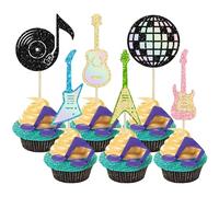 24Pcs Guitar Music Notes Cupcake Toppers Glitter Guitar Rock Cupcake Picks Musical Instrument Cake Decorations for Musician Baby Shower Birthday Party Supplies