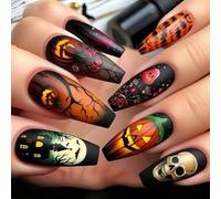 24PCS Halloween Artificial Nails Set With Pumpkin And Web Designs Easy Application Nails For Festive Accessories Easy Apply Halloween Press On Nail