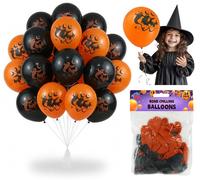 24PCs Halloween Balloons 25cm/9.8inch - Black & Orange Balloons with Ghost, Bats moon Prints, Latex Balloon for Halloween party Decoration