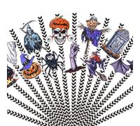 24PCS Halloween Beverage Straws,Creepy Biodegradable Paper Straws Featuring Ghost & Spider Web Prints, Sustainable Party Decor for Witch Brew Cocktails and Monster Mash Gatherings