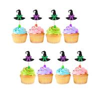 24pcs Halloween Cupcake Toppers, Black Witch Hat Cupcake Toppers, Halloween Baby Shower Cupcake Picks, Magic Witch Cake Decoration for Birthday/Gender Reveal Party Decoration