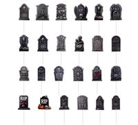 24pcs Halloween Cupcake Toppers, Spooky Tombstone Cupcake Decorations RIP Graveyard Cake Decorations Food Picks for Halloween Party Supplies Dessert Displays