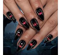 24pcs Halloween False Nails Black Red Spider Press on Nails Medium Almond Stick on Nail Removable Glue on Fake Nail Art Accessories for Women Girls