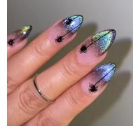 24Pcs Halloween False Nails Medium Almond Purple Glitter Press on Nails French Fake Nail with Horror Spider Designs Acrylic Artificial Full Cover Stick on Nails for Women Girls Manicure Decoration