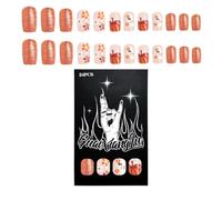 24Pcs Halloween False Nails Square Thanksgiving Press On Nails With Flower Pumpkin Designs For Women Autumn Nails Art
