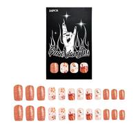 24Pcs Halloween False Nails Square Thanksgiving Press On With Flower Pumpkin Designs For Women Autumn Art Square False Nail