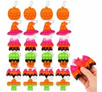24Pcs Halloween Fidget Toys, Silicone Pop Bubble Keychains, Party Gifts | 6 Halloween Designs with Pumpkin, Ghost, Bat, Skull, Monster and Witch Hat, Mini Pop Bubble Keychains for Parties and Gifts
