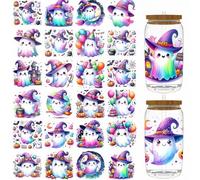 24pcs Halloween Ghost Bat Spider UV DTF Cup Wraps Transfer Waterproof Sticker for Glass Cups Furniture Craft DIY Crafts，Rub on Transfer Stickers for DIY Water Bottle Laptop Decal Wood Car