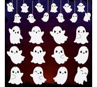 24pcs Halloween Ghosts Ornaments Wooden Tree Decorations Cute Hanging Ornaments with Rope,Home Halloween Party Decor Supplies,Funny Gift for Women Friends