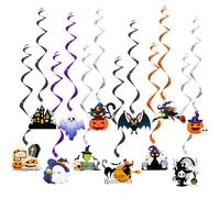 24PCS Halloween Hanging Swirl Decorations, Halloween Party Ribbon Decor, Foil Ceiling Spiral Bats Ghost Pumpkin, Halloween Spiral Garlands for Scary Theme Ceiling Party Favors Supplie Streamers