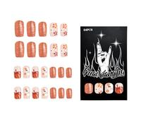 24pcs Halloween Manicure Square Artificial Thanksgiving False Nails with Adorable Flower and Pumpkin Patterns for Women False Nails