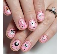 24pcs Halloween Nails - Short Press On Acrylic Gospel Ghost Pink Nails - Stick on, Glue-on Fake Nails Accessories Gifts