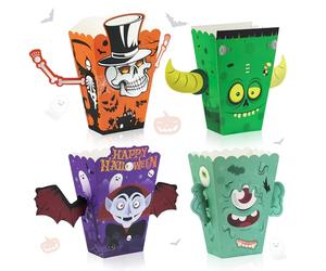24Pcs Halloween Popcorn Box - Ghost Skeleton Ghost Monster Disposable Paper Container - Halloween Night Party Supplies