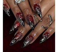 24Pcs Halloween Press On Nails Almond Shaped Glues With Spiders Design Stick Full Cover Artificial Almond False Nail
