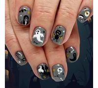 24pcs Halloween Press On Nails Cobweb Patterns With Eerie Bat Shadows Dark Theme Nails Art Accessories Party Costume Nail