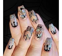 24Pcs Halloween Press On Nails Square Shaped Glues On With Designs Stick On Full Cover Artificial Square False Nail
