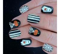 24Pcs Halloween Press On Nails White Spiderweb Pumpkin Skeleton Glittering ABS Not Need Tools ABS Witch Nail