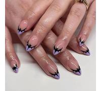 24Pcs Halloween Short French False Nail with Bats Design Purple Press on Nails Full Cover Fake Nails Removable Stick on Nails Acrylic Glue on Nail for Women Girls Nail Art