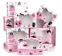 24Pcs Halloween Treat Boxes Halloween Cookie Boxes with Window Pink Ghost Boo Pumpkin Skull Black Cat Pattern Bakery Boxes for Cupcake Candies Donuts for Trick or Treat Party Supplies