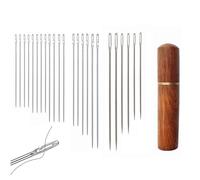 24pcs Hand Sewing Needles,18pcs Assorted Self Threading Needles for Hand Sewing &6pcs Large Eye Needles &Wooden Needle Storage Case, Sharp Point Side Easy Thread Needles Kit for DIY Embroidery
