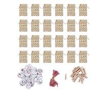 24PCS Hanging Christmas Drawstring Bags, Linen Advent Calendar Pouches with Clips for Candies Gifts, Natural Fiber Christmas Gift Sacks for Tree Decoration and Party (Lottery Terms)