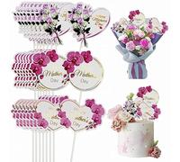 24PCS Happy Mothers' Day Cake Topper Set,Heart Round Butterfly Orchid Rose Flower Cupcake Picks, 3 Styles Cake Decoration for Birthday Mother's Day Party Favors Supplies