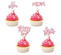 24Pcs Happy Mothers Day Cupcake Toppers, Pink Glitter Best Mom Mothers Day Cupcake Toppers Mom Cupcake Picks for Mother's Day Party Cake Decorations