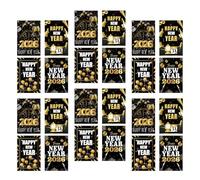 24Pcs Happy New Year Wine Bottle Labels Waterproof Bottle Wrapping Sticker for Wine Champagne Holiday Party Decoration Black Gold New Year Party Decoration