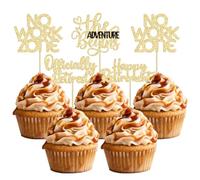24Pcs Happy Retirement Cupcake Toppers Officially Retired Cake Toppers No Work Zone Adventure Begins Cupcake Picks Retirement Theme Farewell Birthday Party Cake Decorations Supplies Gold