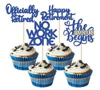 24Pcs Happy Retirement Cupcake Toppers Officially Retired Cake Toppers No Work Zone Adventure Begins Cupcake Picks Retirement Theme Farewell Birthday Party Decorations Supplies Dark Blue