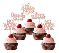 24Pcs Happy Retirement Cupcake Toppers Officially Retired Cake Toppers No Work Zone Adventure Begins Cupcake Picks Retirement Theme Farewell Birthday Party Decorations Supplies Rose Gold