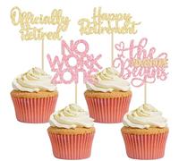 24Pcs Happy Retirement Cupcake Toppers Officially Retired Cake Toppers No Work Zone Adventure Begins Cupcake Picks Retirement Theme Farewell Birthday Party Decorations Supplies Pink Gold