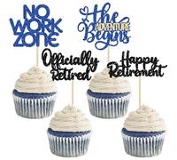 24Pcs Happy Retirement Cupcake Toppers Officially Retired Cake Toppers No Work Zone Adventure Begins Cupcake Picks Retirement Theme Farewell Birthday Party Decorations Supplies Gold Blue