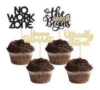 24Pcs Happy Retirement Cupcake Toppers Officially Retired Cake Toppers No Work Zone Adventure Begins Cupcake Picks Retirement Theme Farewell Birthday Party Decorations Supplies Black Gold