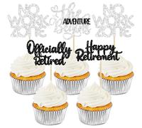24Pcs Happy Retirement Cupcake Toppers Officially Retired Cake Toppers No Work Zone Adventure Begins Cupcake Picks Retirement Theme Farewell Birthday Party Decorations Supplies Silver