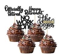 24Pcs Happy Retirement Cupcake Toppers Officially Retired No Work Zone Adventure Begins Cupcake Pick Decorations Retirement Theme Farewell Birthday Party Cake Decorations Supplies Black