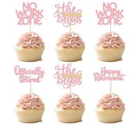 24Pcs Happy Retirement Cupcake Toppers Officially Retired No Work Zone Adventure Begins Cupcake Pick Decorations Retirement Theme Farewell Birthday Party Decorations Supplies Pink
